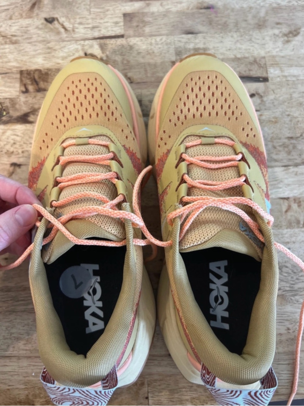 Hoka Women's Trail Runner in Yellow with Peach Accents- Vibram - Picture 10 of 11